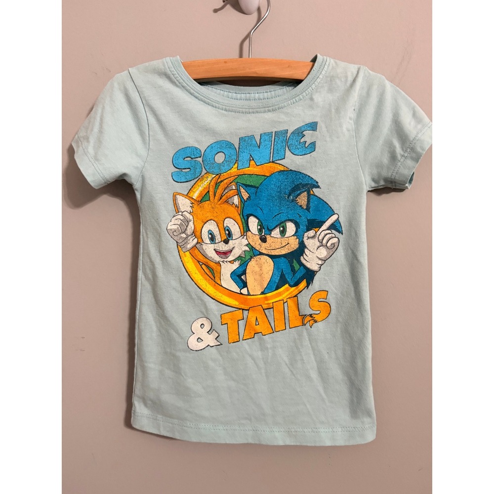 Sonic the Hedgehog T-Shirt Kids XS 4/5 Light Blue Sonic 2 Movie Graphic Tee